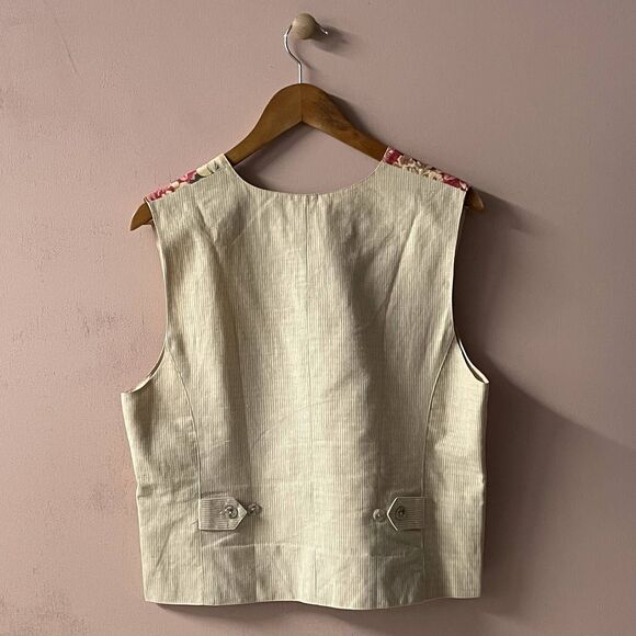 Vintage Talbots Petites Grandma Tan Floral Vest Size PL GUC - Picture 3 of 13
